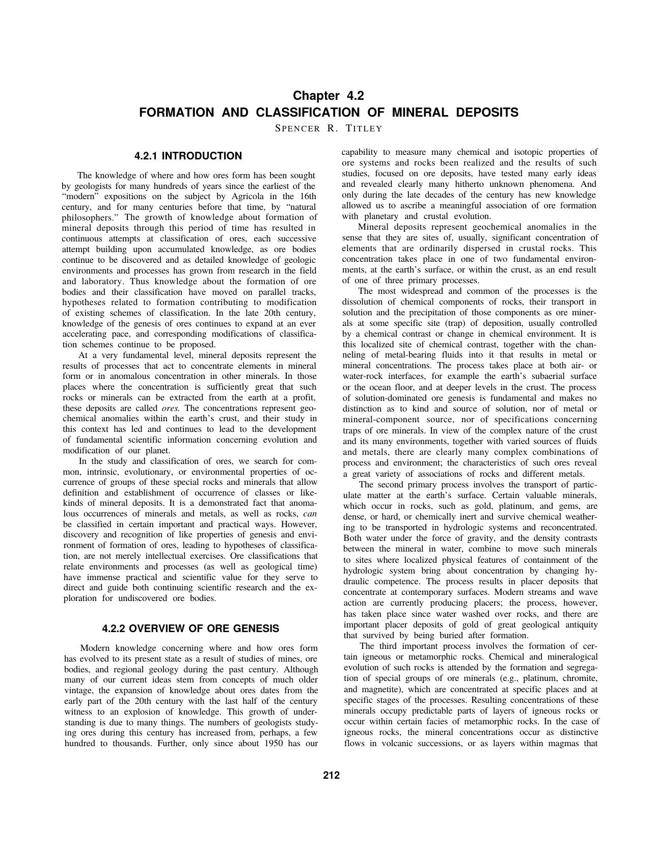 4.2 Formation and Classification of Mineral Deposits by Society for Mining Metallurgy & Exploration Inc