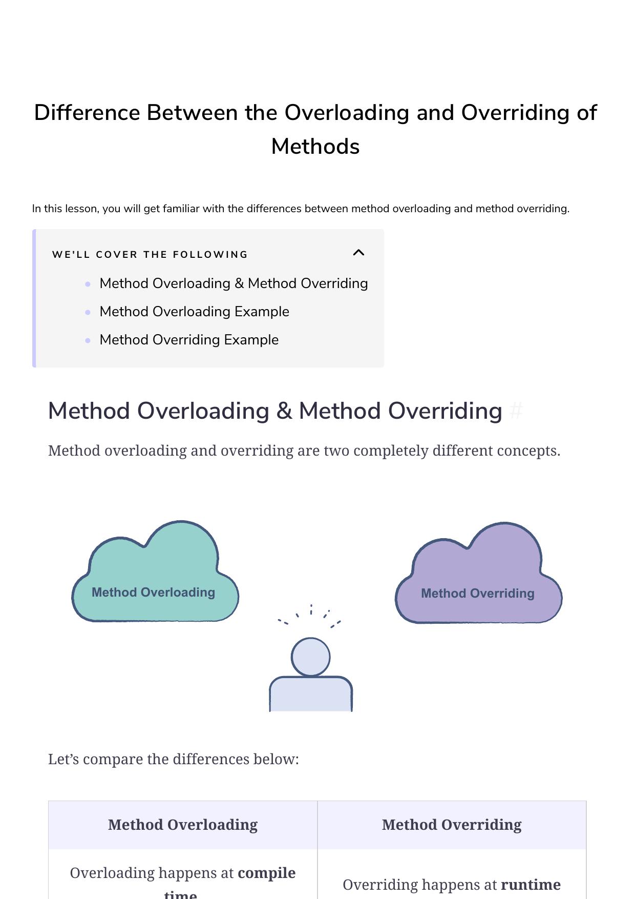 40 Difference Between the Overloading and Overriding of Methods by Unknown