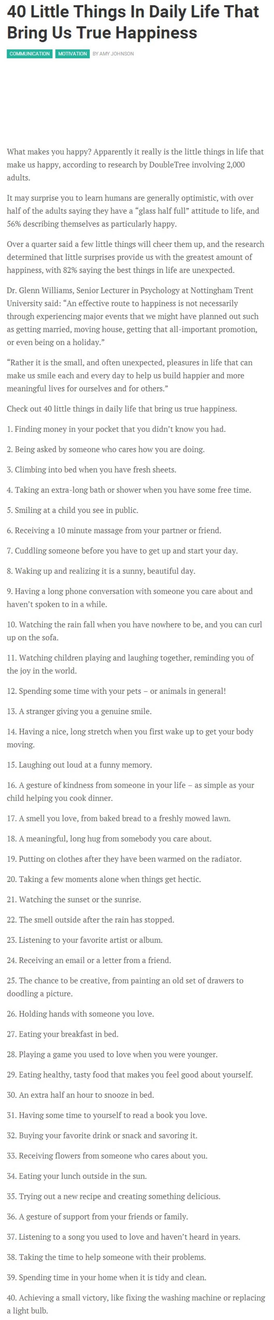 40 Little Things In Daily Life That Bring Us True Happiness by Unknown