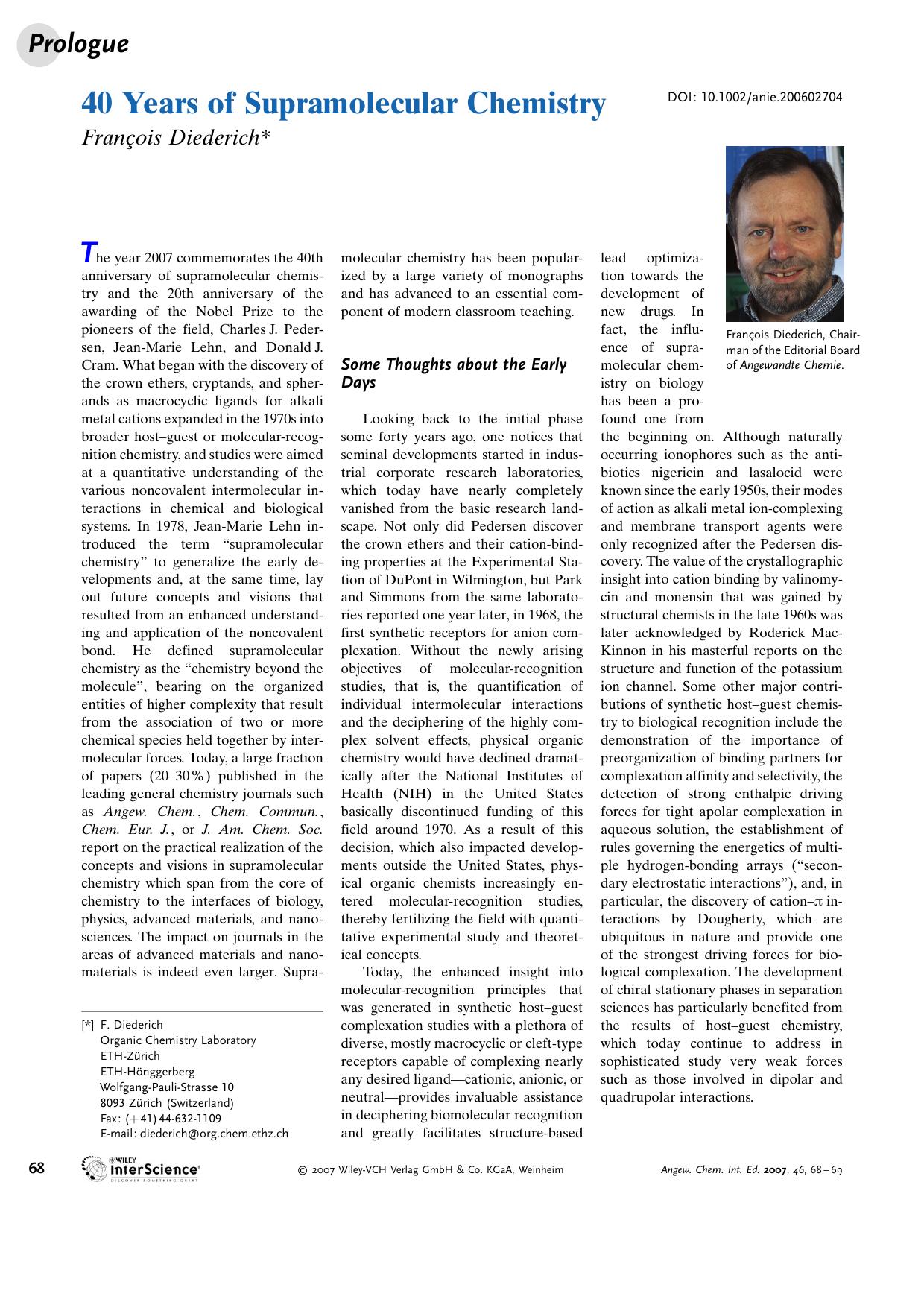40 Years of Supramolecular Chemistry by Unknown