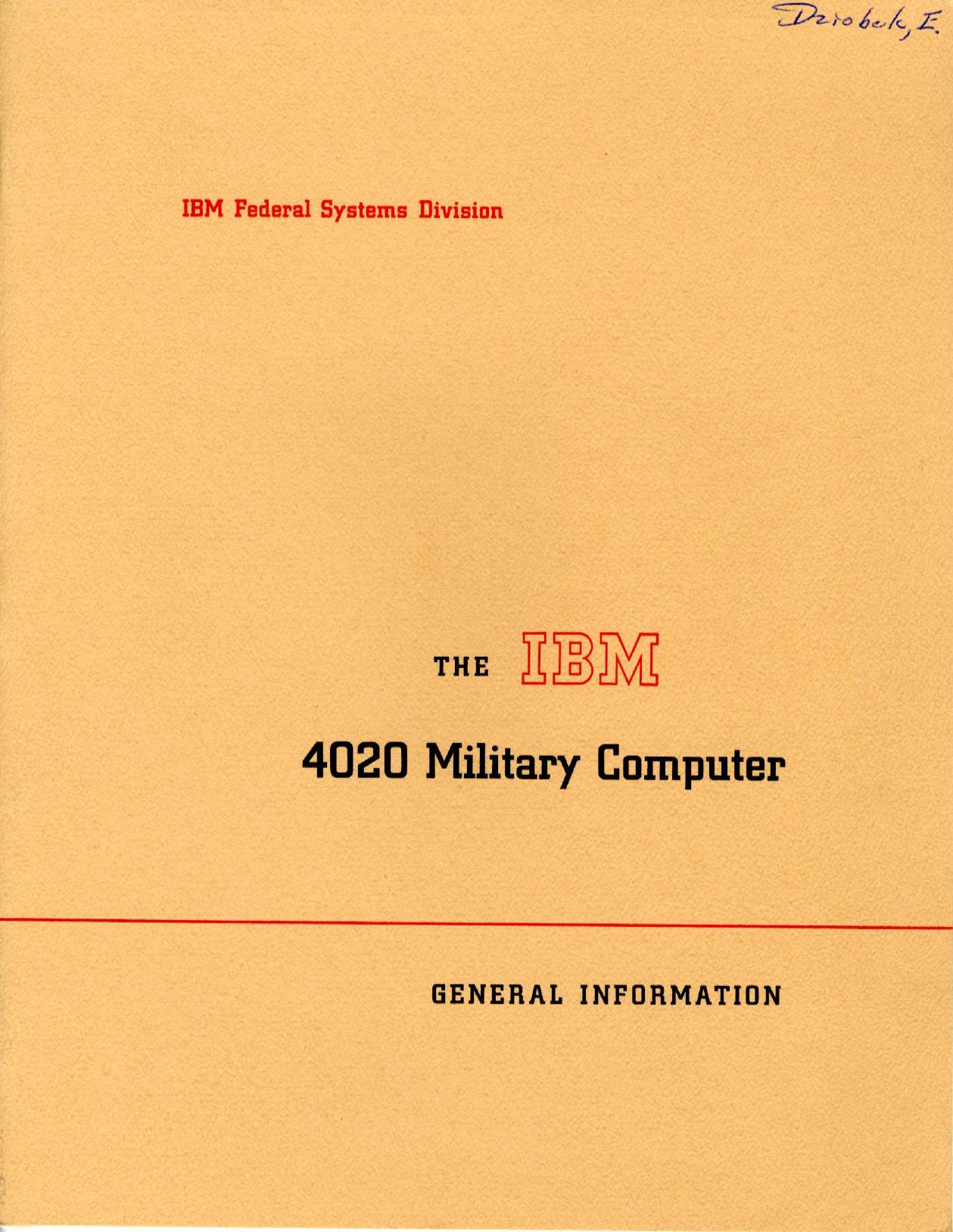 4020 Military Computer General Info Oct59 by Unknown