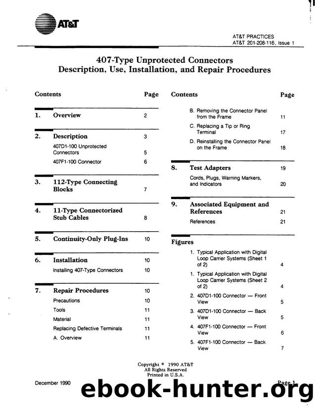 407-Type Unprotected Connectors Description, Use, Installation, and Repair Procedures by AT&&T |