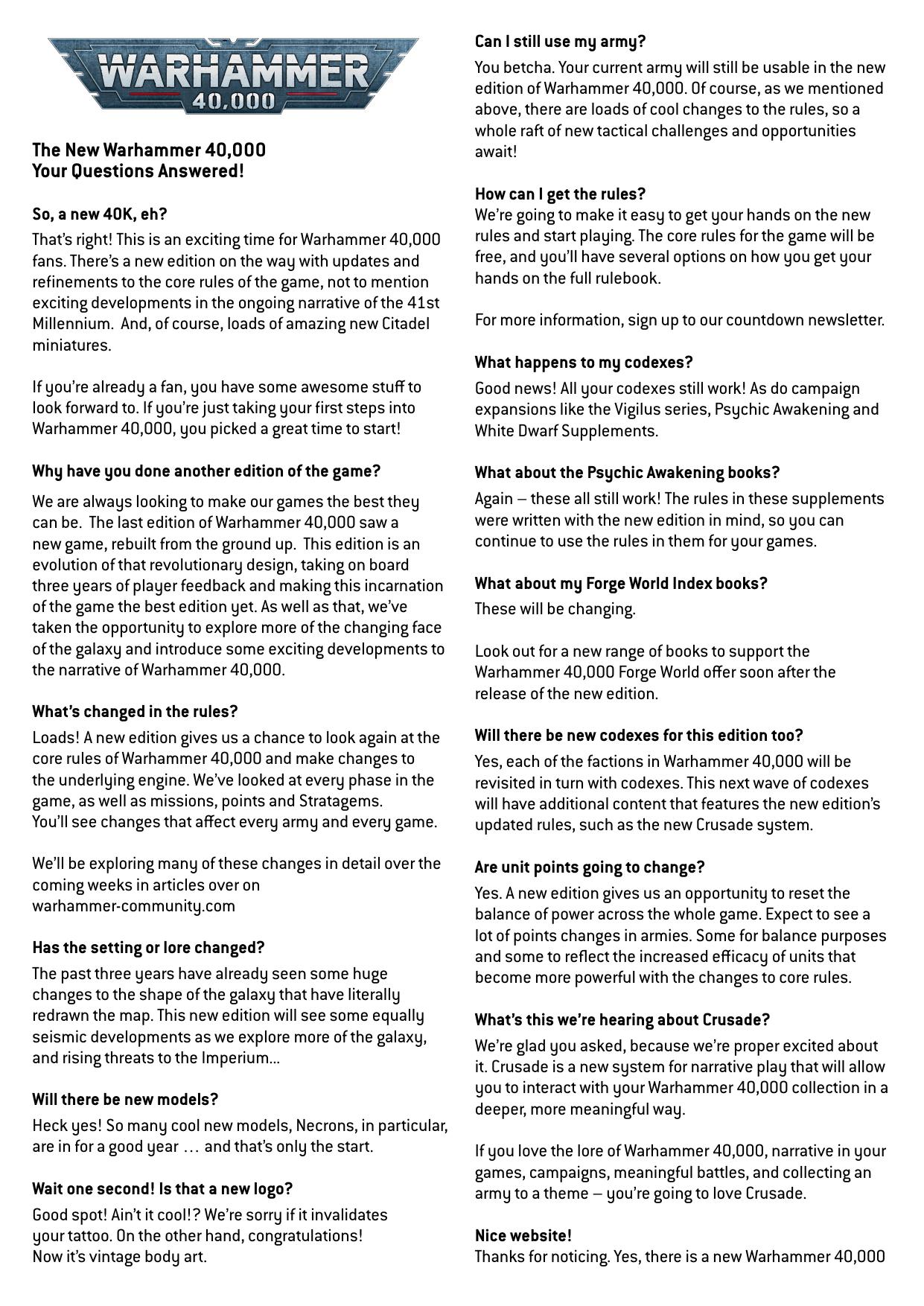 40K 9th ed New Edition Q&A by Unknown