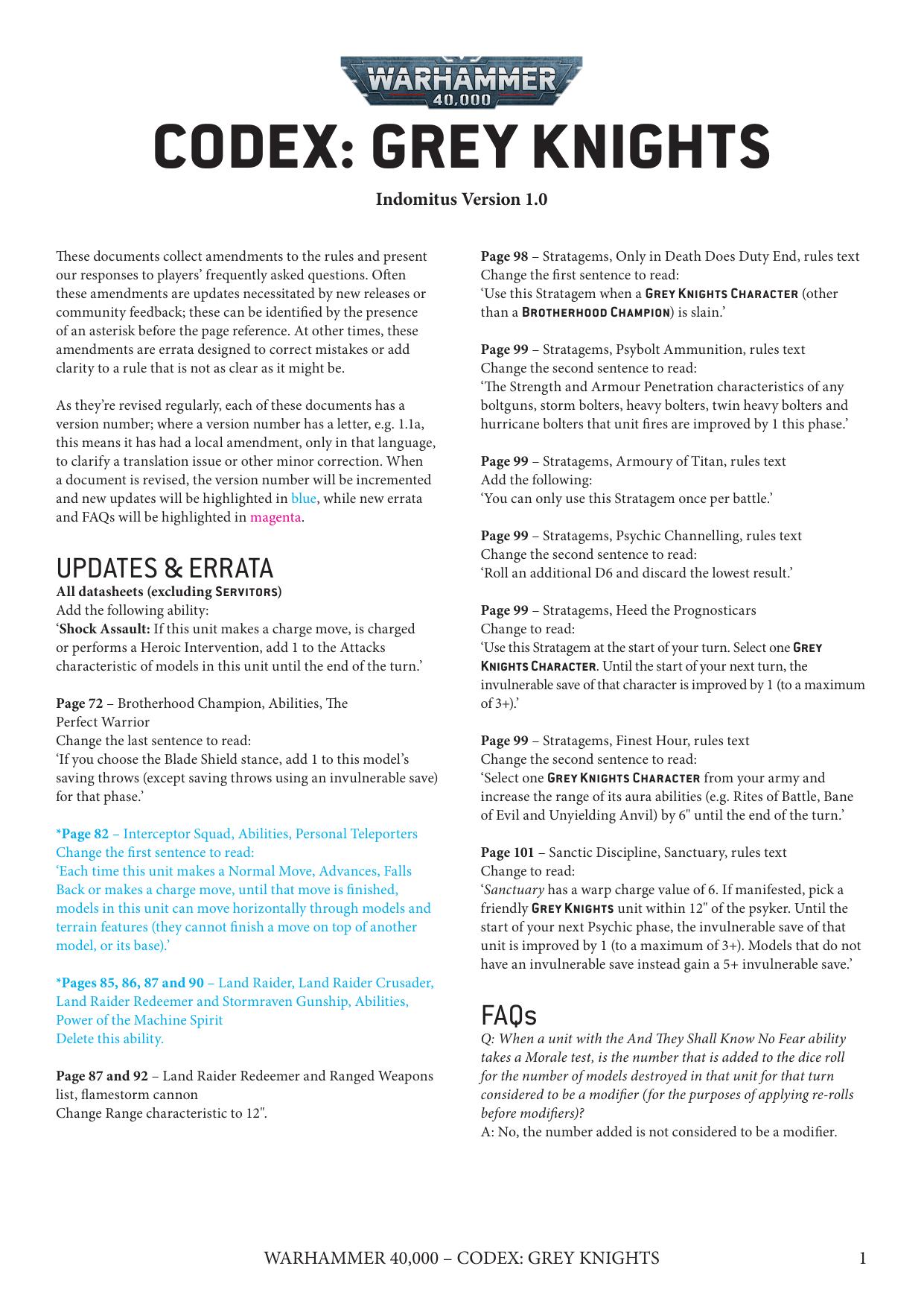 40K 9th ed Update 8e Codex Grey Knights Ver 1.0 by Unknown
