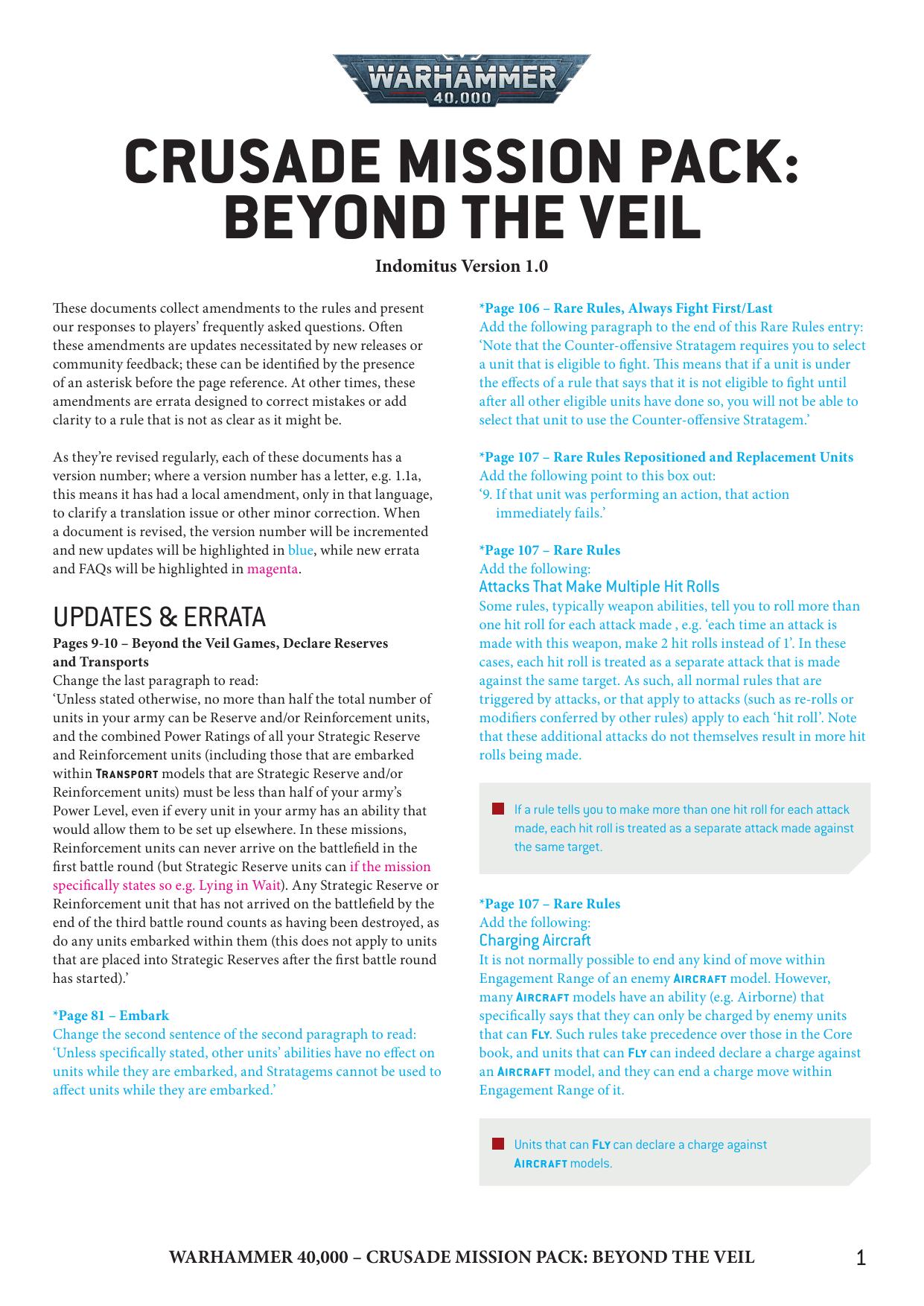 40K 9th ed Update Crusade Mission Pack Beyond the Veil Ver 1.0 by Unknown