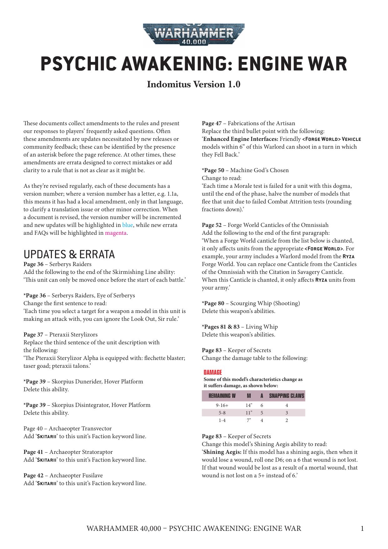 40K 9th ed Update Psychic Awakening Engine War Ver 1.0 by Unknown