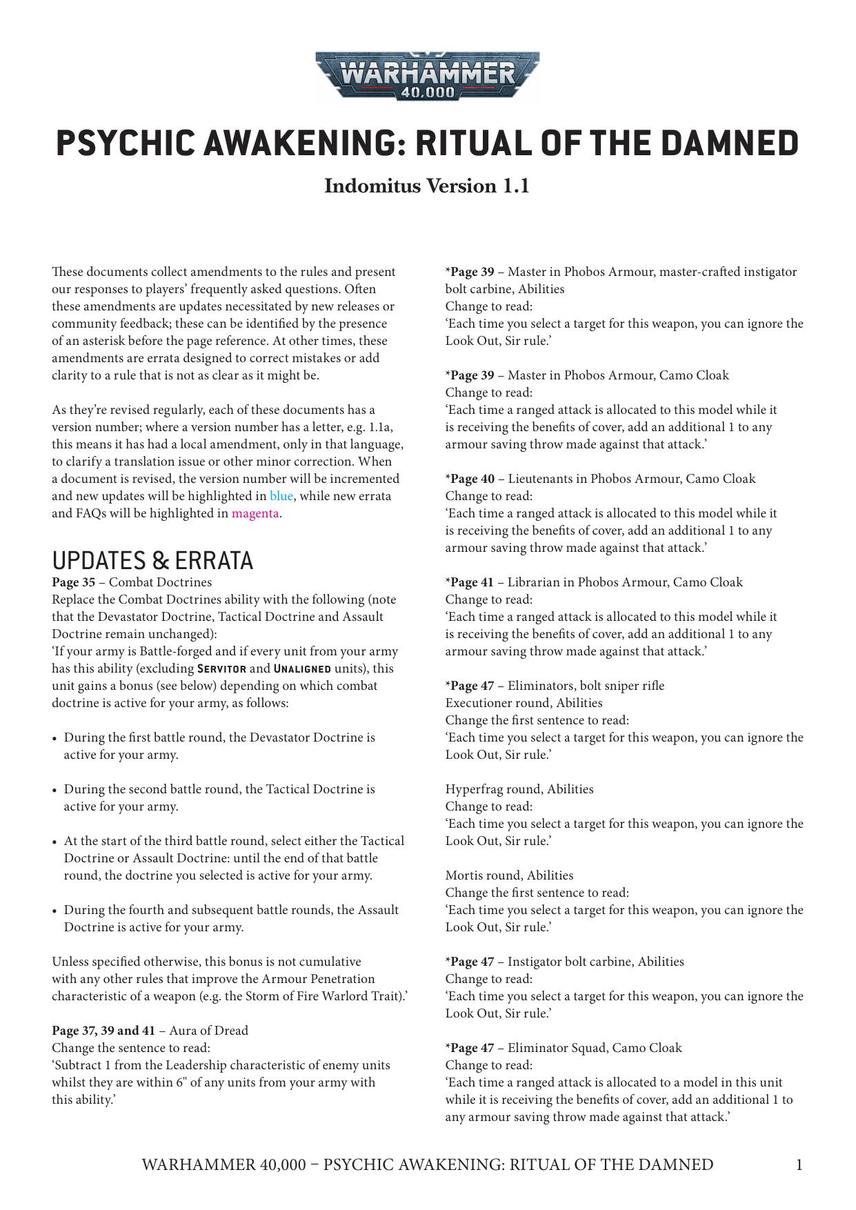 40K 9th ed Update Psychic Awakening Ritual of the Damned Ver 1.1 by Unknown