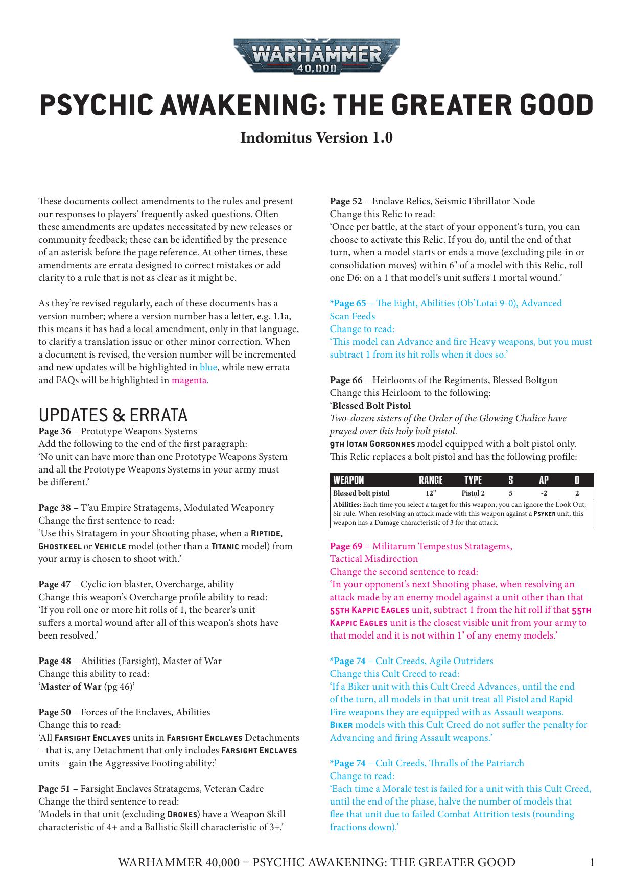 40K 9th ed Update Psychic Awakening The Greater Good Ver 1.0 by Unknown