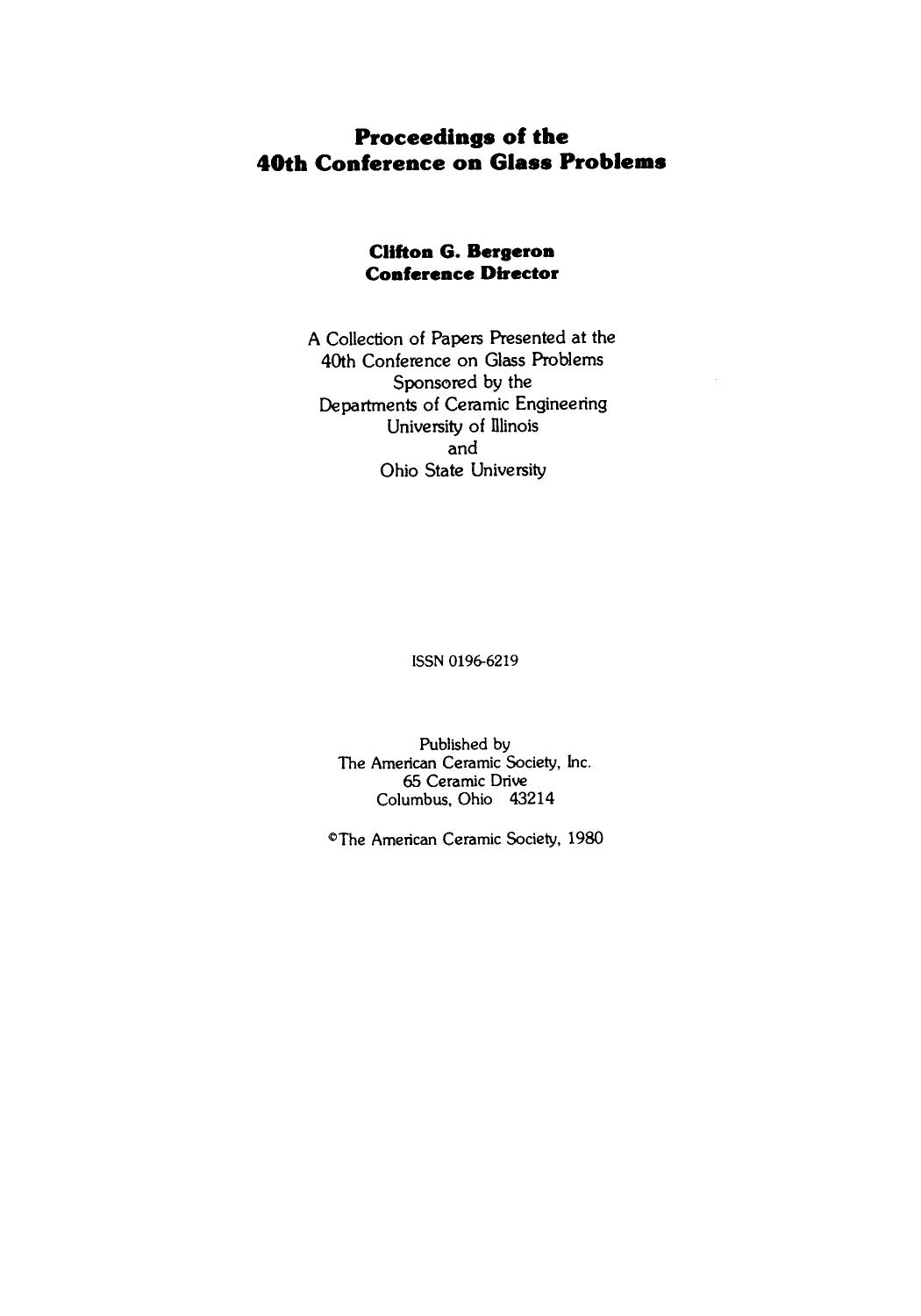 40th Conference on Glass Problems by William Smothers