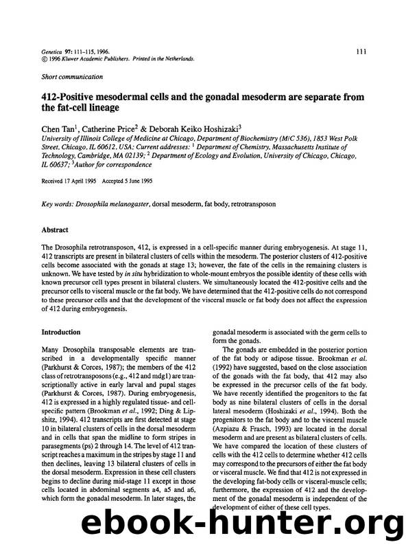 412-Positive mesodermal cells and the gonadal mesoderm are separate from the fat-cell lineage by Unknown