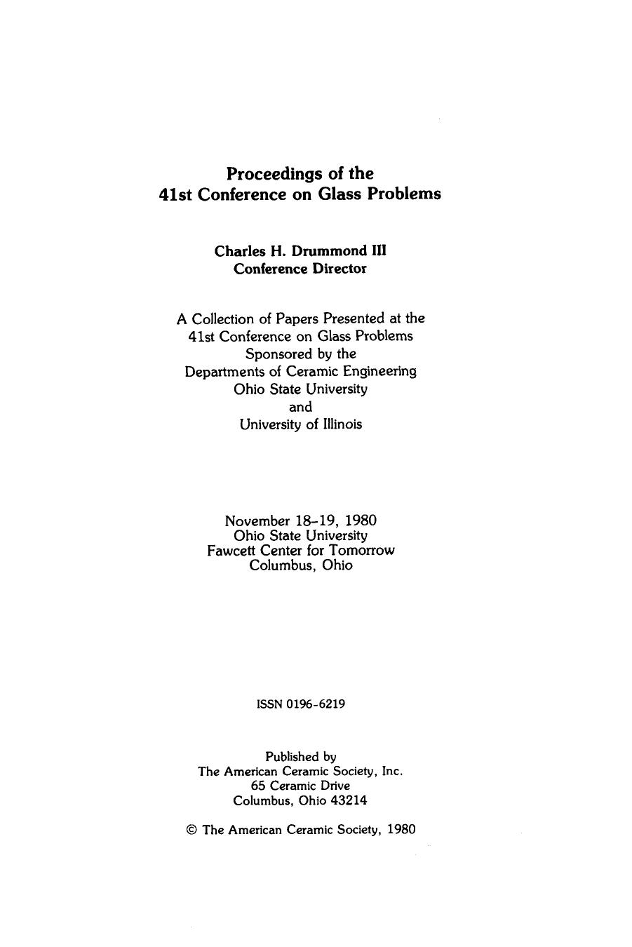 41st Conference on Glass Problems by William Smothers