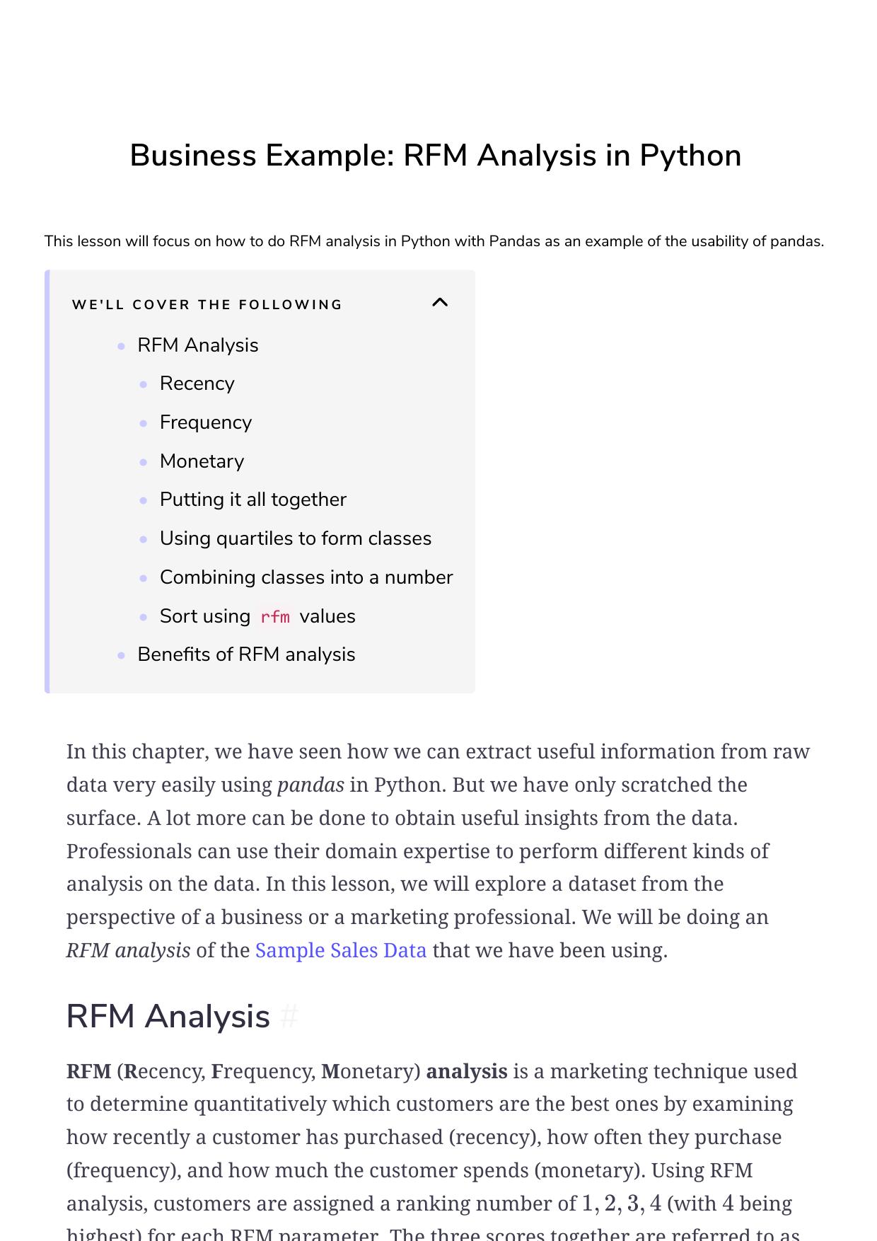 42 Business Example RFM Analysis in Python by Unknown