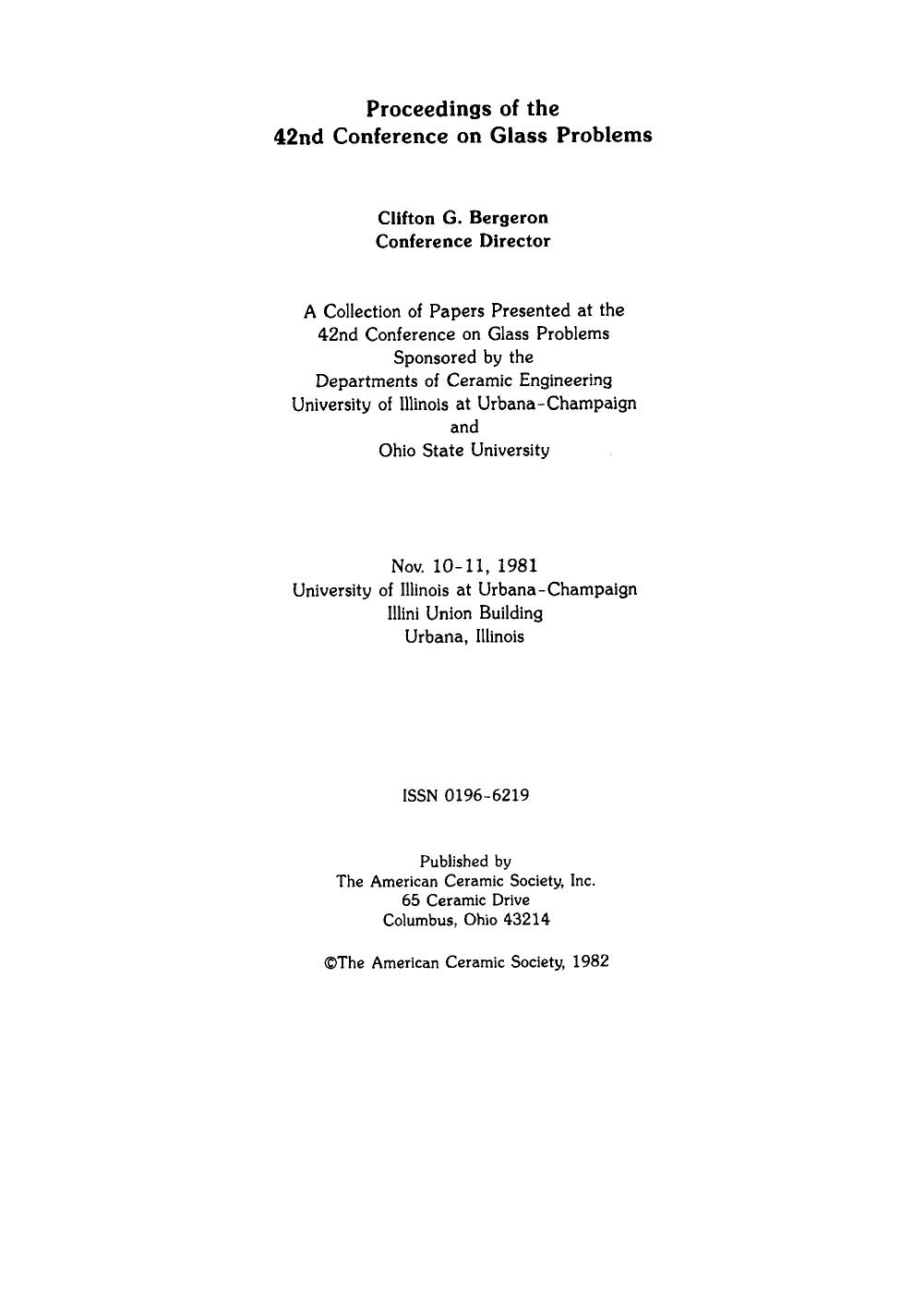 42nd Conference on Glass Problems by William Smothers