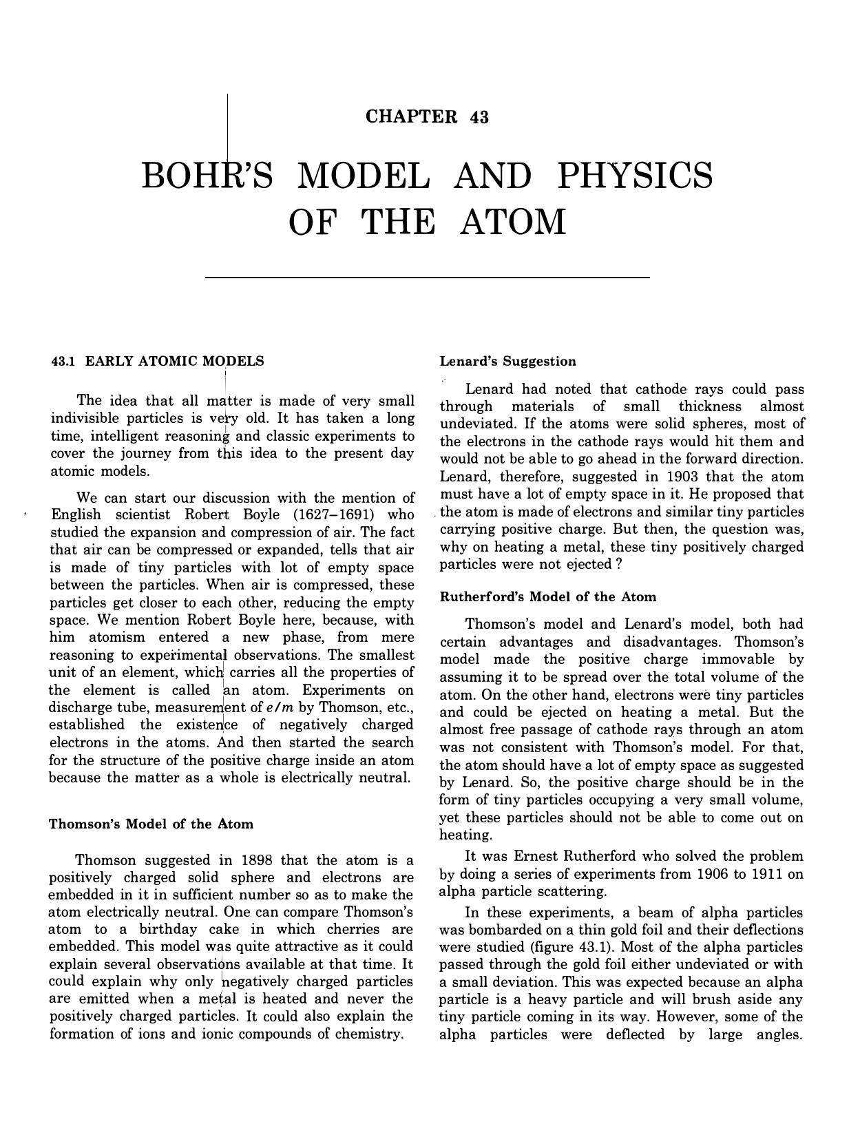 43 BOHR S MODEL AND PHYSICS OF THE ATOM by Unknown