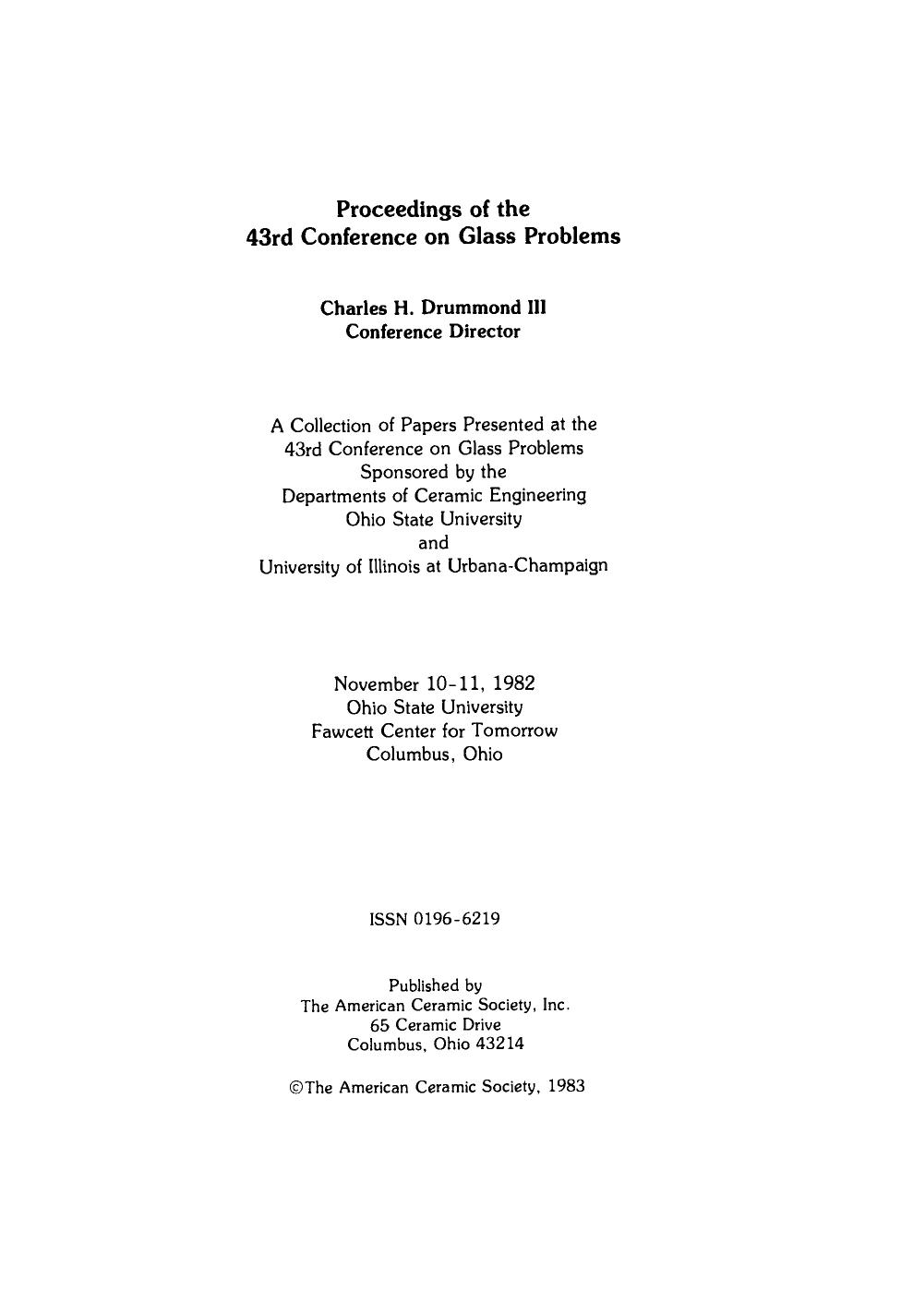 43rd Conference on Glass Problems (1983) by 4<8=8AB@0B>@