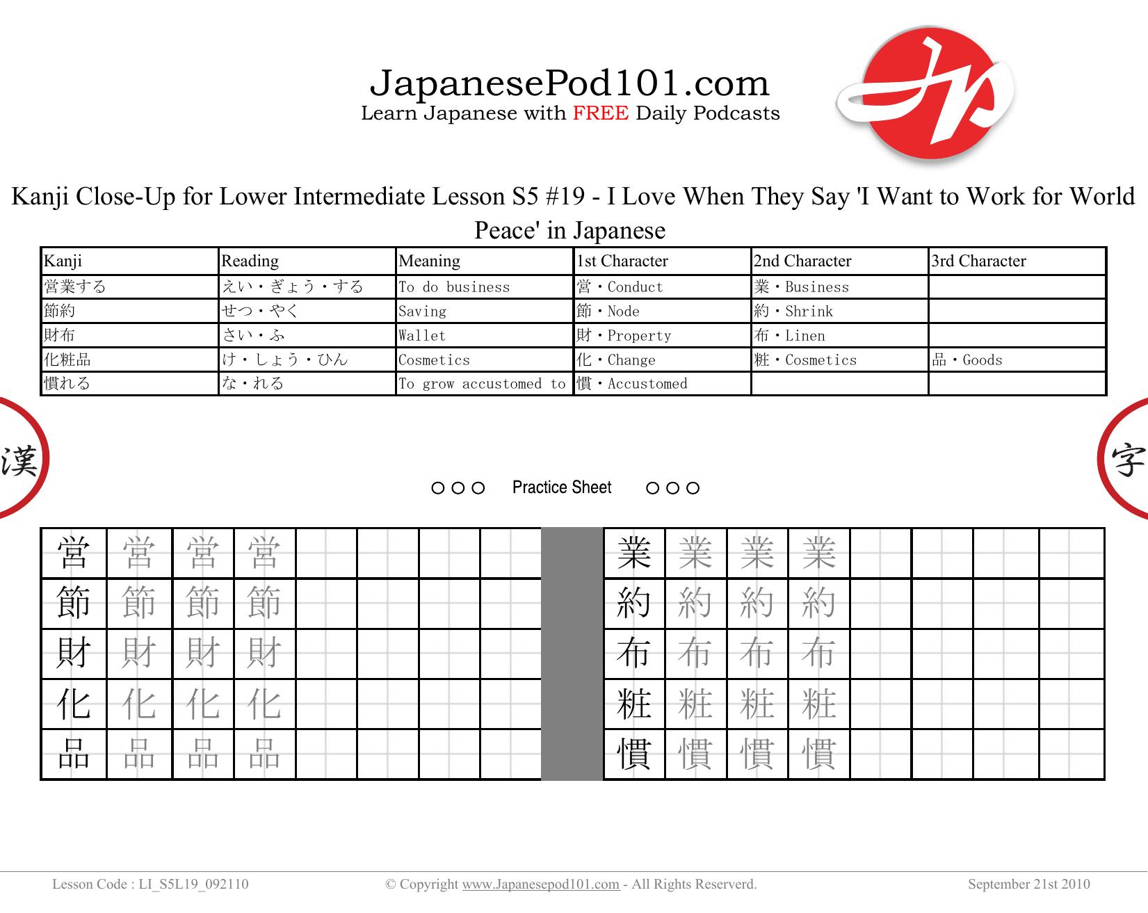 44. I Love When They Say 'I Want to Work for World Peace' in Japanese by Kanji Close-Up