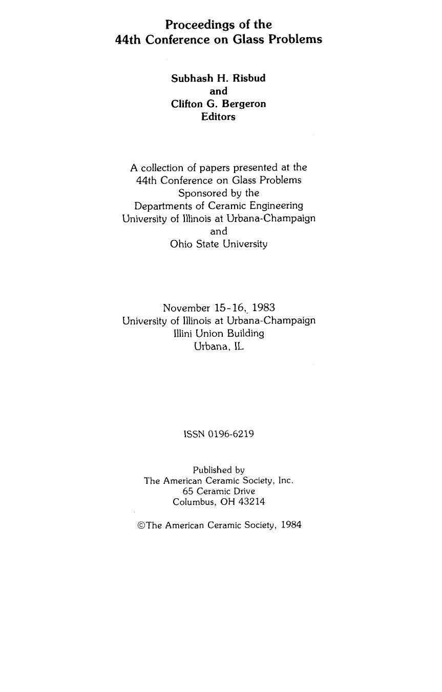 44th Conference on Glass Problems by William Smothers