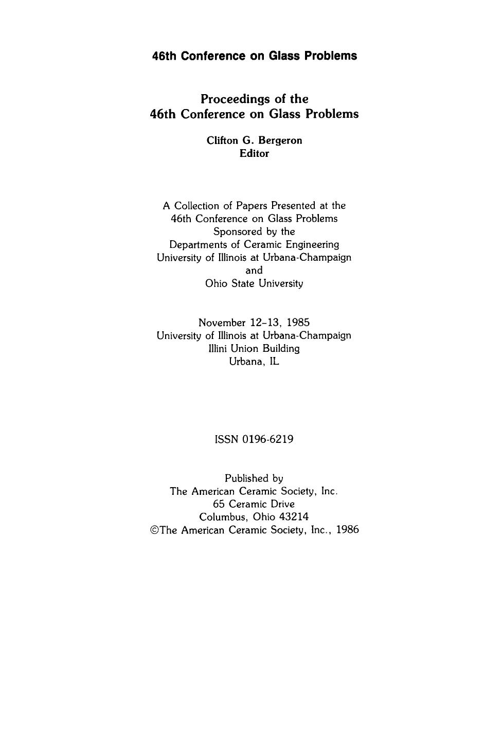 46th Conference on Glass Problems by William Smothers