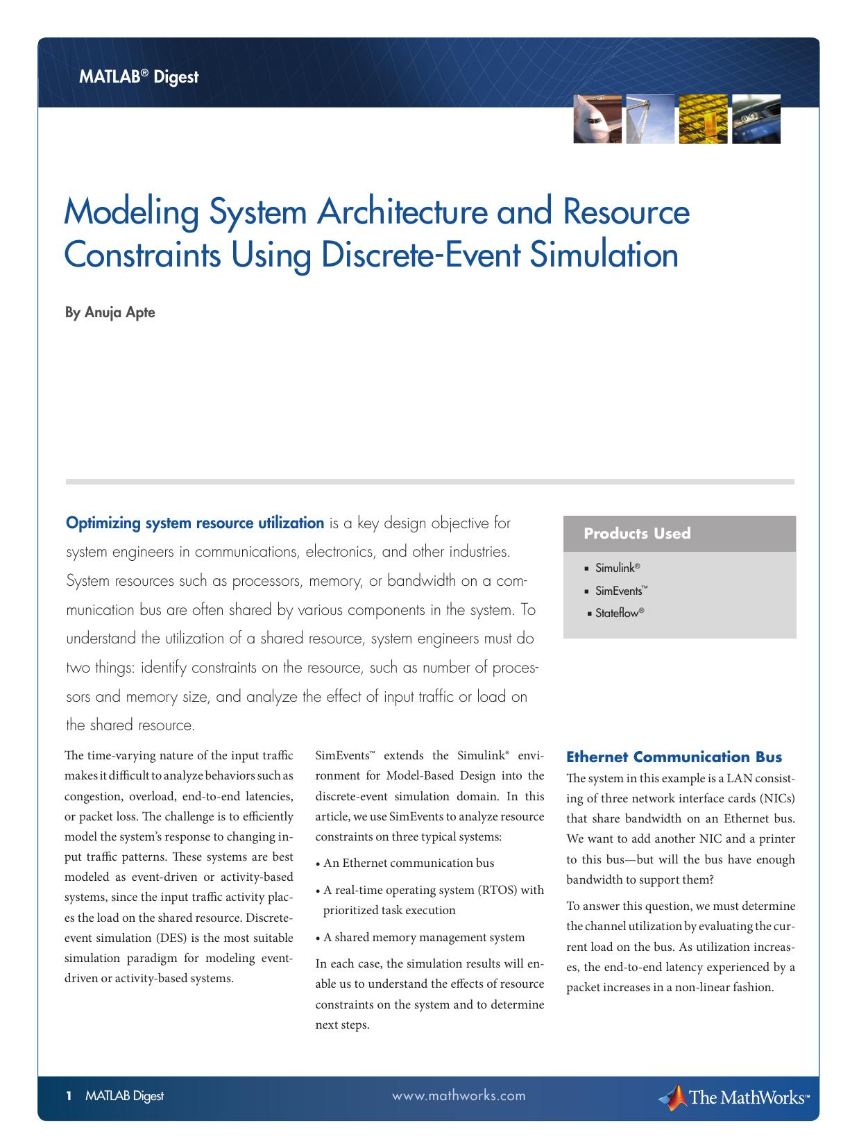 48675 Modeling System Architecture and Resource Constraints Using SimEvents by Unknown