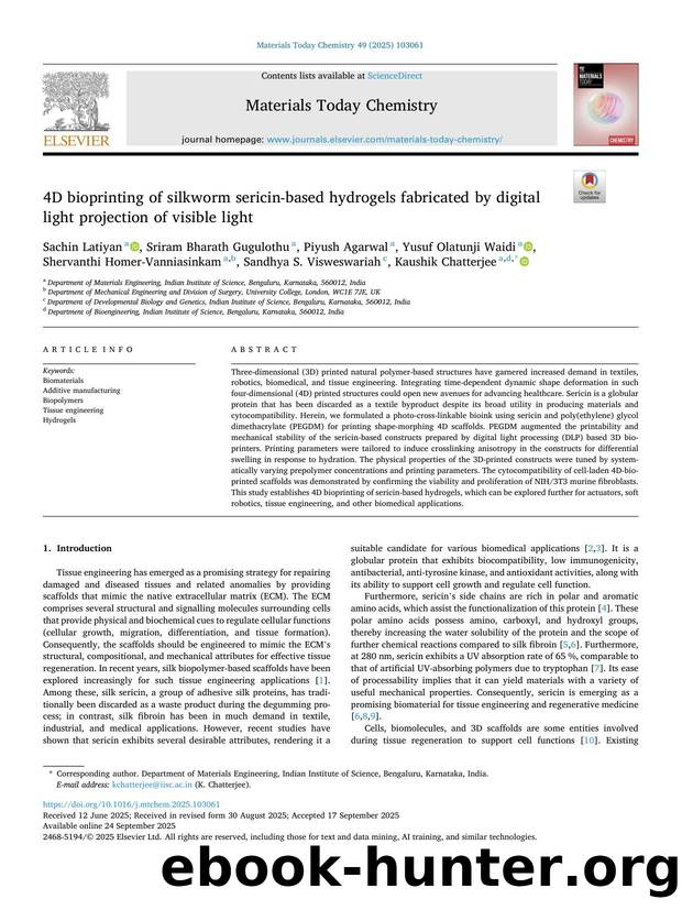 4D bioprinting of silkworm sericin-based hydrogels fabricated by digital light projection of visible light by unknow