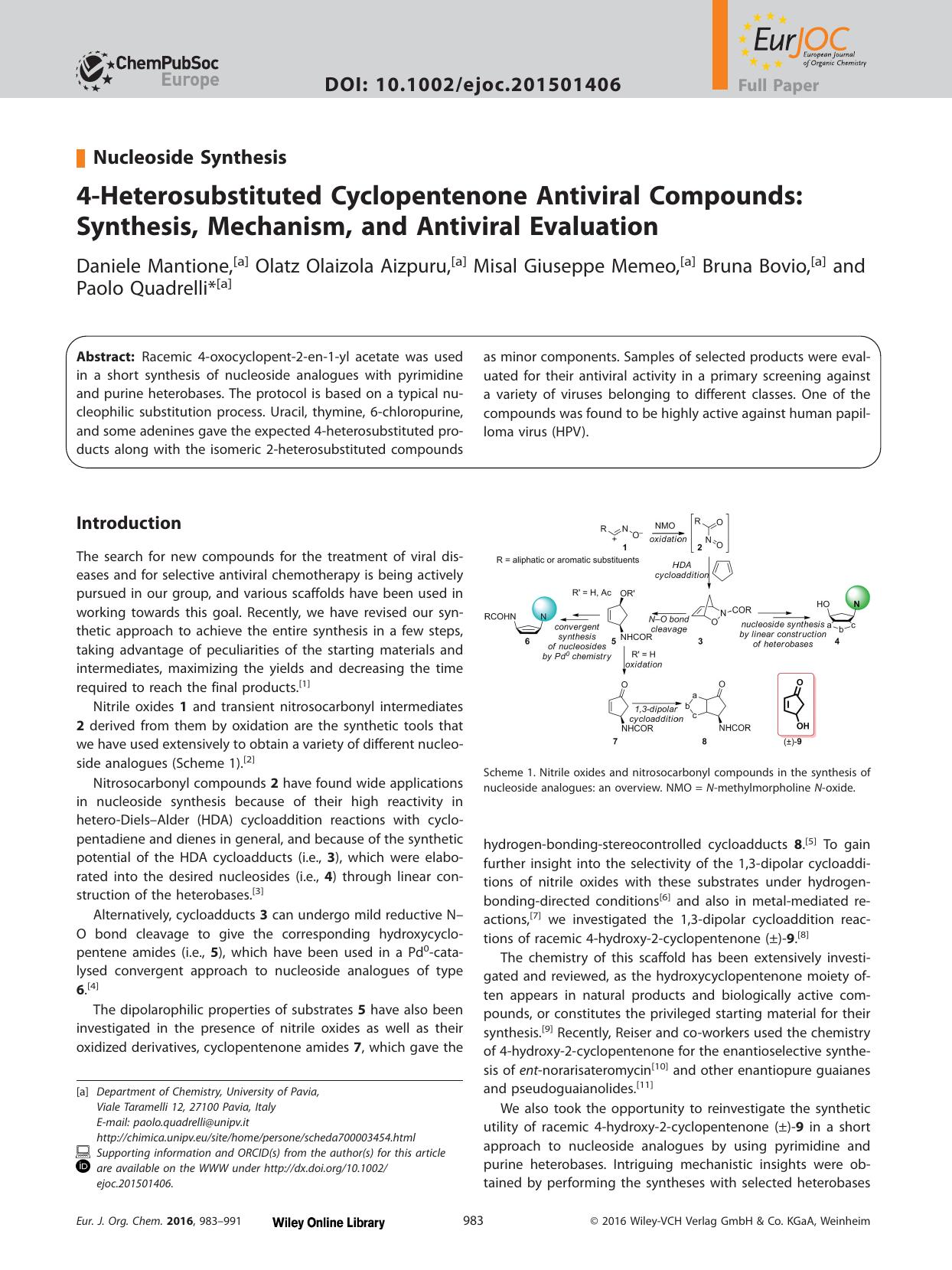 4Heterosubstituted Cyclopentenone Antiviral Compounds: Synthesis, Mechanism, and Antiviral Evaluation by Unknown