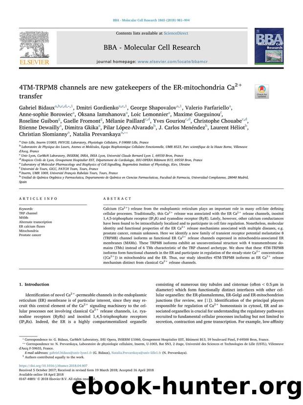 4TM-TRPM8 channels are new gatekeepers of the ER-mitochondria Ca2+ transfer by unknow