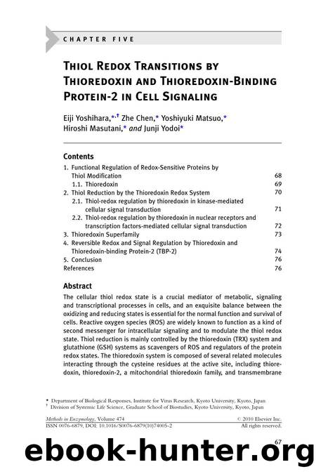 5 - Thiol Redox Transitions by Thioredoxin and Thioredoxin-Binding Protein-2 in Cell Signaling by Eiji Yoshihara & Zhe Chen & Yoshiyuki Matsuo & Hiroshi Masutani & Junji Yodoi