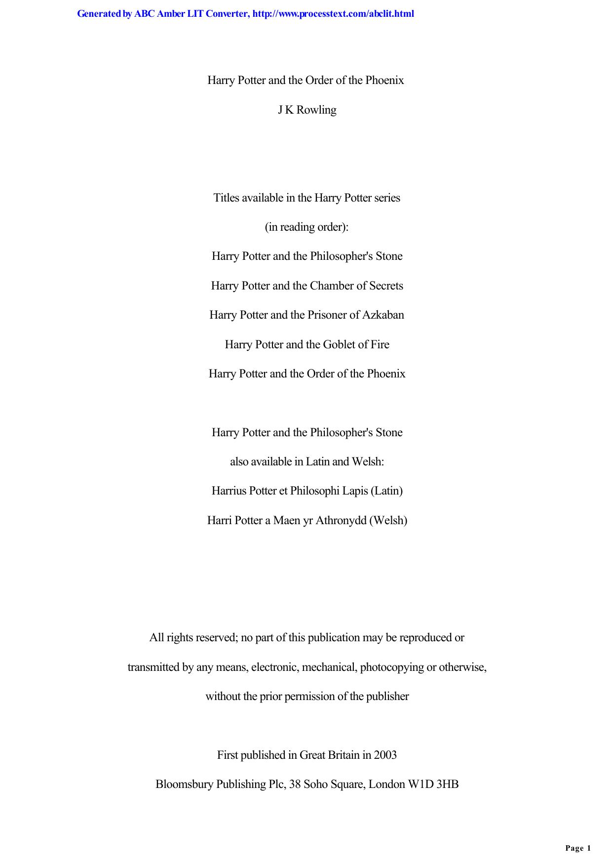 5 Harry Potter and the Order of the Phoenix by 5