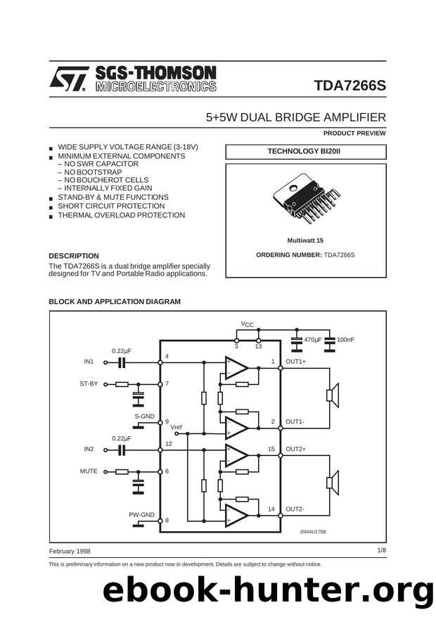 5+5W DUAL BRIDGE AMPLIFIER by SGS-THOMSON Microelectronics