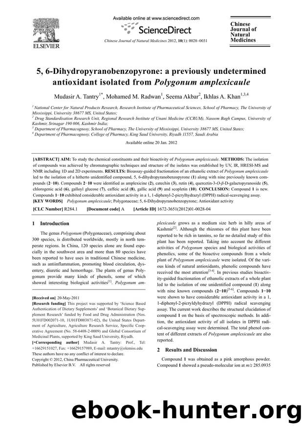 5, 6-Dihydropyranobenzopyrone: a previously undetermined antioxidant isolated from Polygonum amplexicaule by Mudasir A. Tantry & Mohamed M. Radwan & Seema Akbar & Ikhlas A. Khan