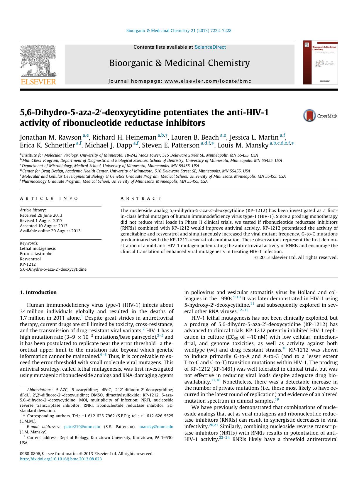 5,6-Dihydro-5-aza-2â²-deoxycytidine potentiates the anti-HIV-1 activity of ribonucleotide reductase inhibitors by unknow