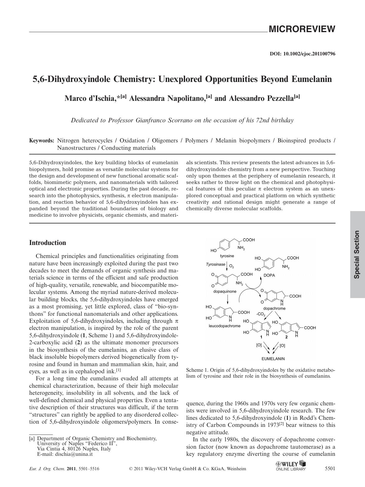 5,6Dihydroxyindole Chemistry: Unexplored Opportunities Beyond Eumelanin by Unknown
