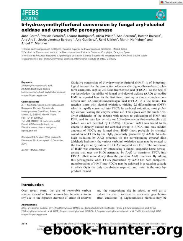 5âhydroxymethylfurfural conversion by fungal arylâalcohol oxidase and unspecific peroxygenase by Unknown