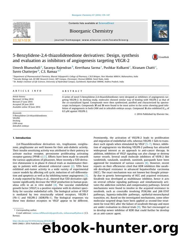 5-Benzylidene-2,4-thiazolidenedione derivatives: Design, synthesis and evaluation as inhibitors of angiogenesis targeting VEGR-2 by unknow