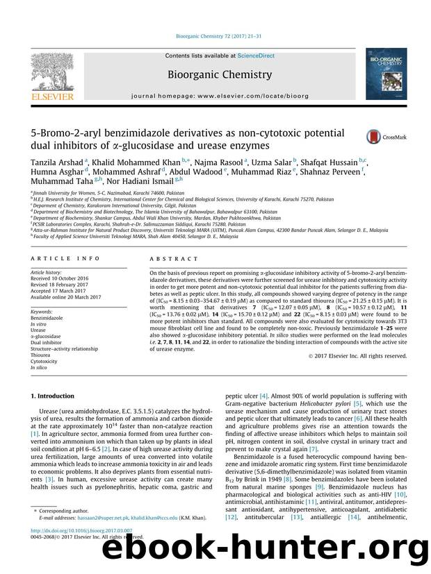 5-Bromo-2-aryl benzimidazole derivatives as non-cytotoxic potential dual inhibitors of ÃÂ±-glucosidase and urease enzymes by unknow