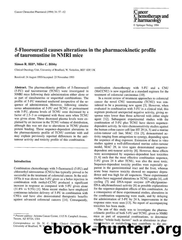 5-Fluorouracil causes alterations in the pharmacokinetic profile of tauromustine in NMRI mice by Unknown