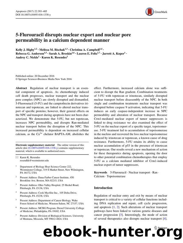 5-Flurouracil disrupts nuclear export and nuclear pore permeability in a calcium dependent manner by Kelly J. Higby