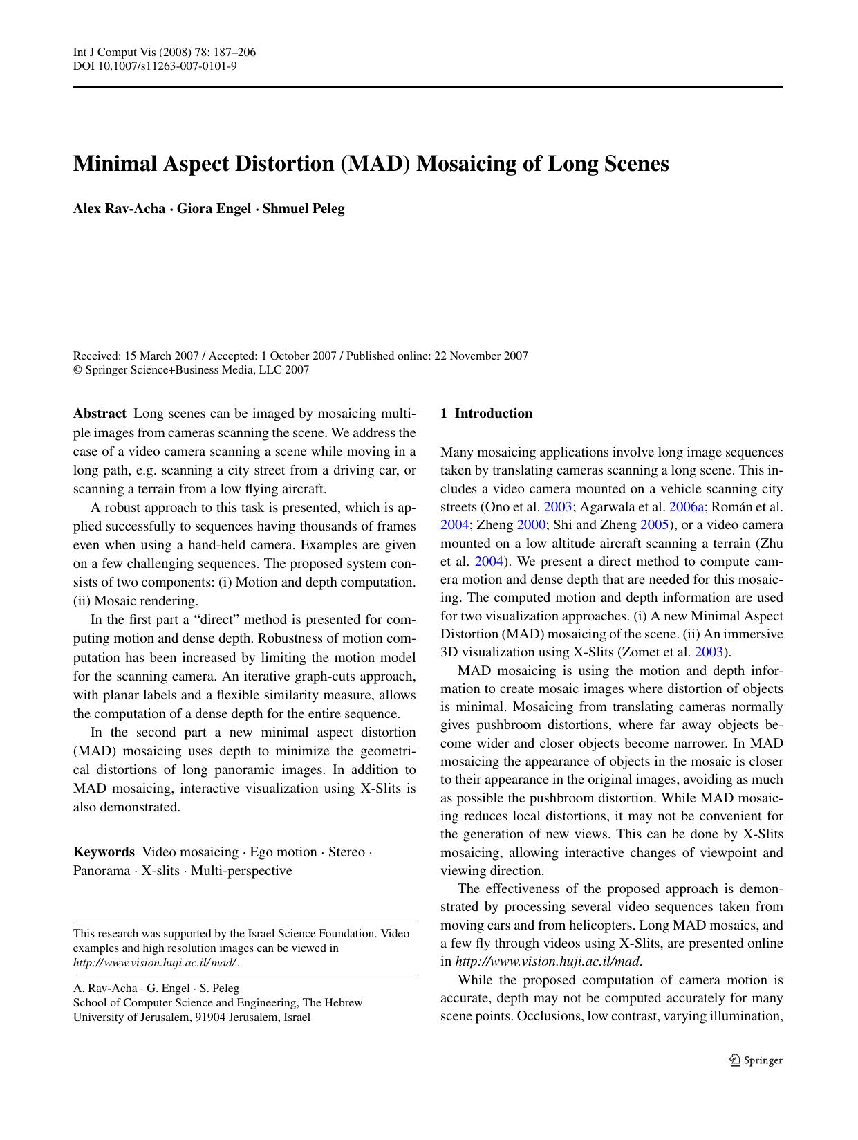 5-Minimal Aspect Distortion (MAD) Mosaicing of Long Scenes by Unknown