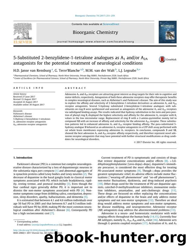 5-Substituted 2-benzylidene-1-tetralone analogues as A1 andor A2A antagonists for the potential treatment of neurological conditions by H.D. Janse van Rensburg & G. Terre'Blanche & M.M. van der Walt & L.J. Legoabe
