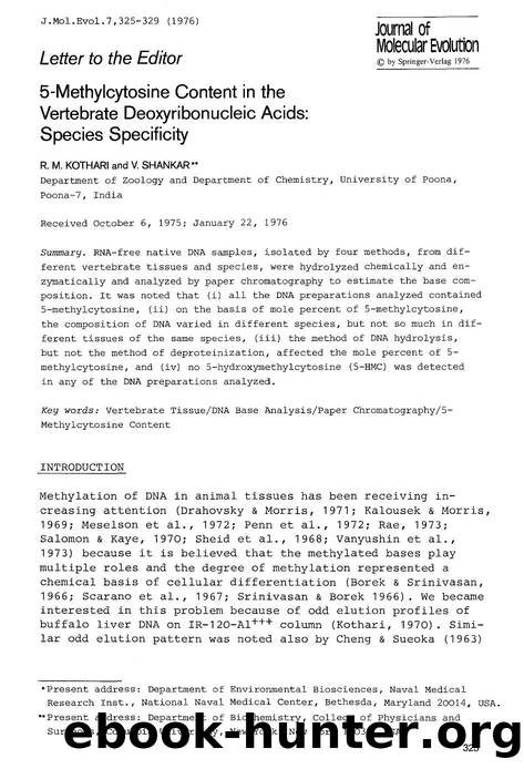 5-methylcytosine content in the vertebrate deoxyribonucleic acids: Species specificity by Unknown