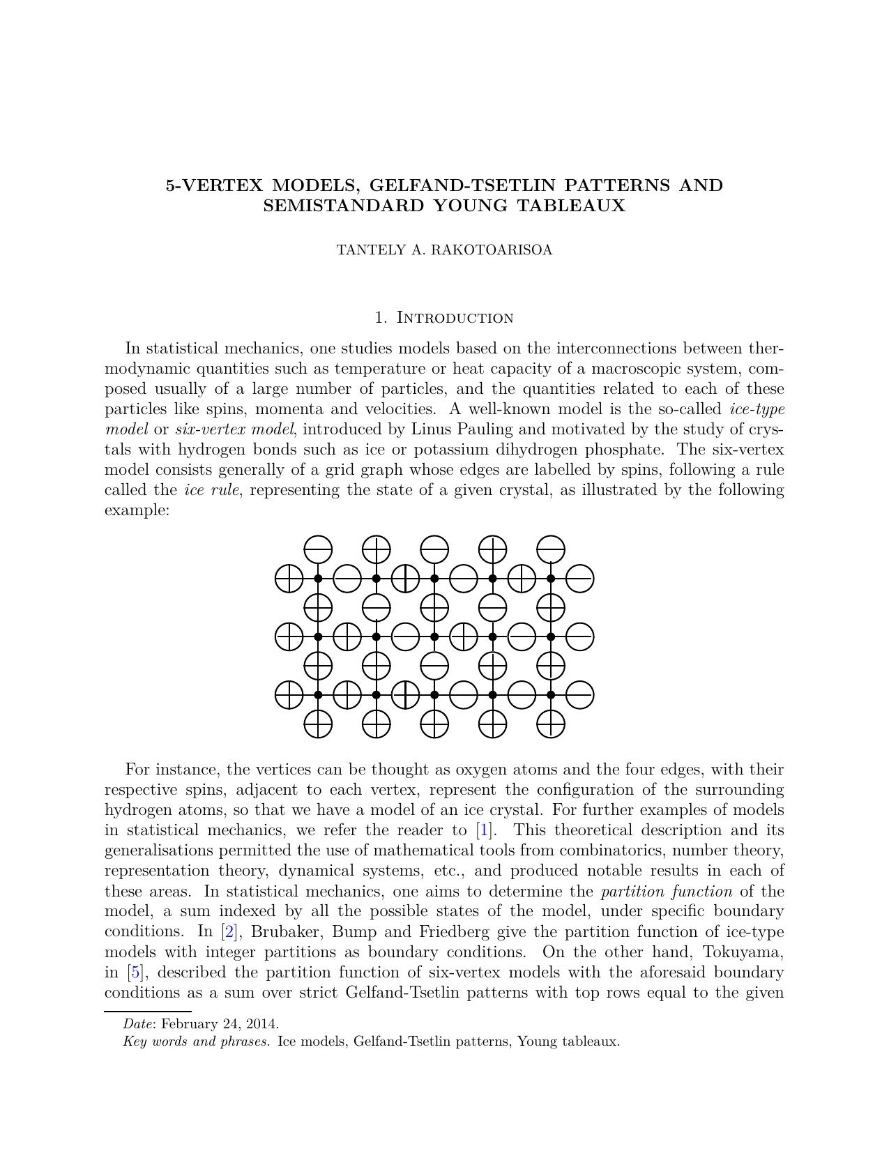 5-vertex models, Gelfand-Tsetlin patterns and semistandard Young tableaux [expository notes] by Tantely Rakotoarisoa