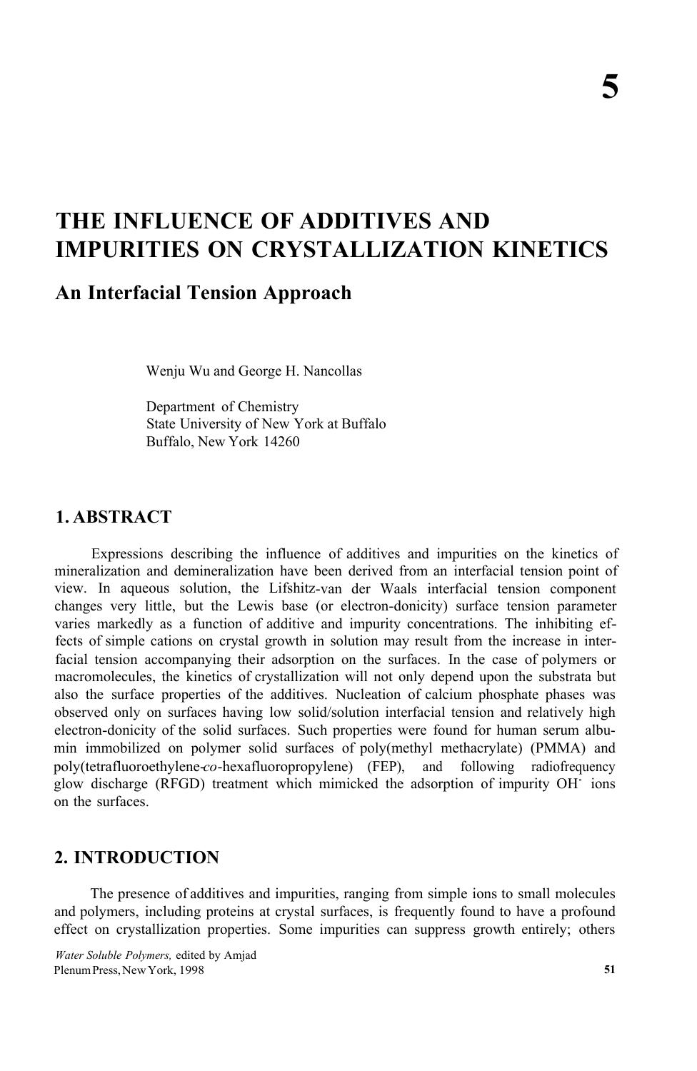 5. The Influence of Additives and Impurities on Crystallization Kinetics- An Interfacial Tension Approach by Unknown