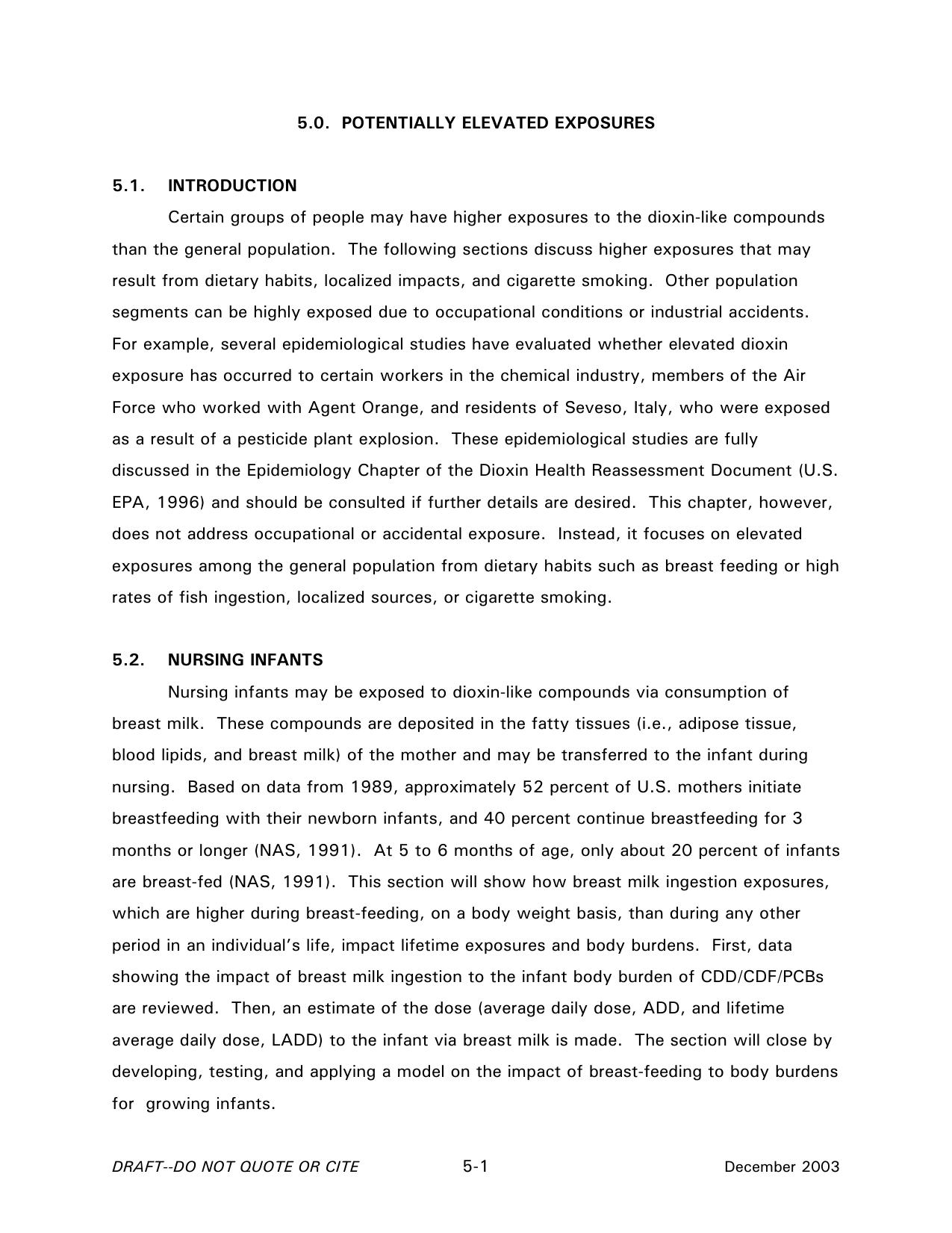 5.0. POTENTIALLY ELEVATED EXPOSURES - Part I, Volume 2 of Exposure and Human Health Reassessment of 2,3,7,8-Tetrachlorodibenzo-p-Dioxin (TCDD) and Related Compounds by unknow