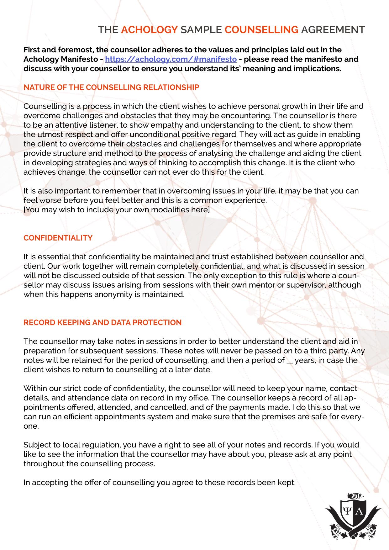 5.2 The Achology Sample Counselling Agreement by unknow