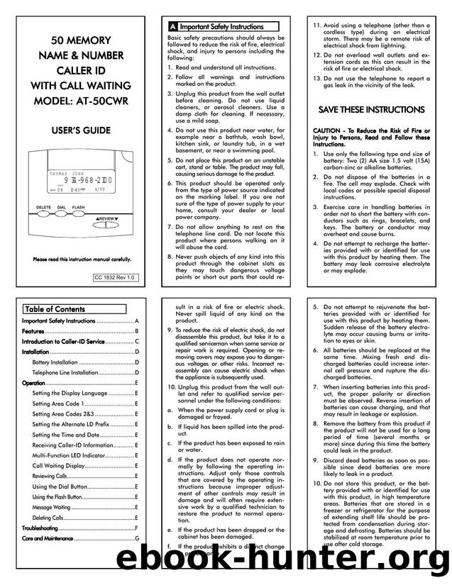 50 CWR Caller ID User Guide by Unknown