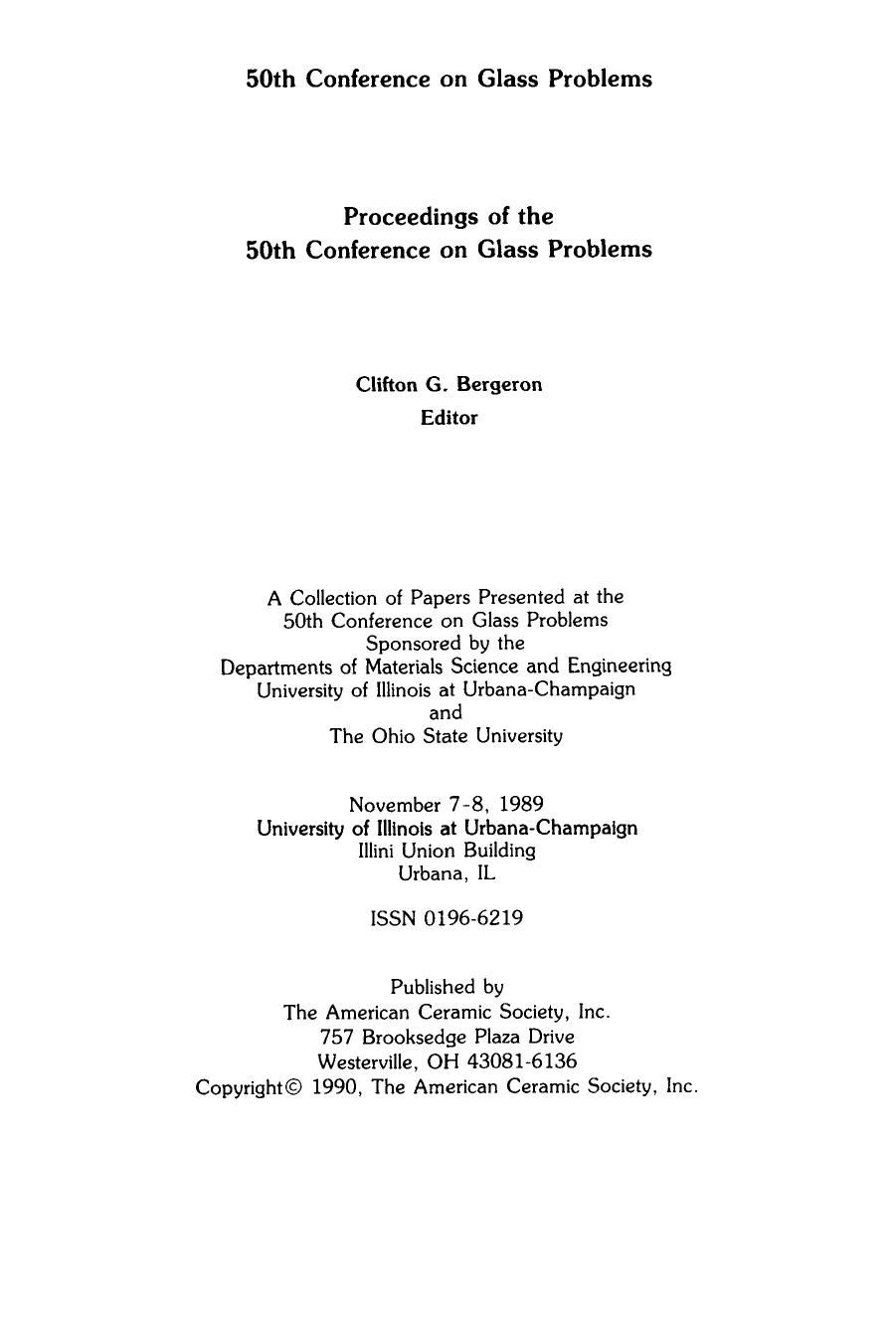 50th Conference on Glass Problems by Clifton G. Bergeron