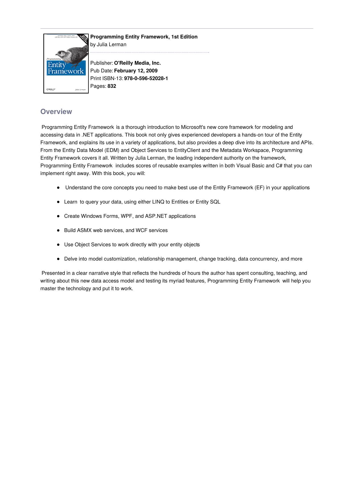 52028 Programming Entity Framework by Unknown