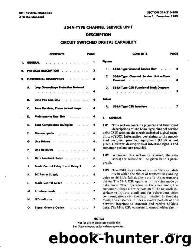 554A-Type Channel Service Unit Description Circuit Switched Digital Capability by AT&&T |