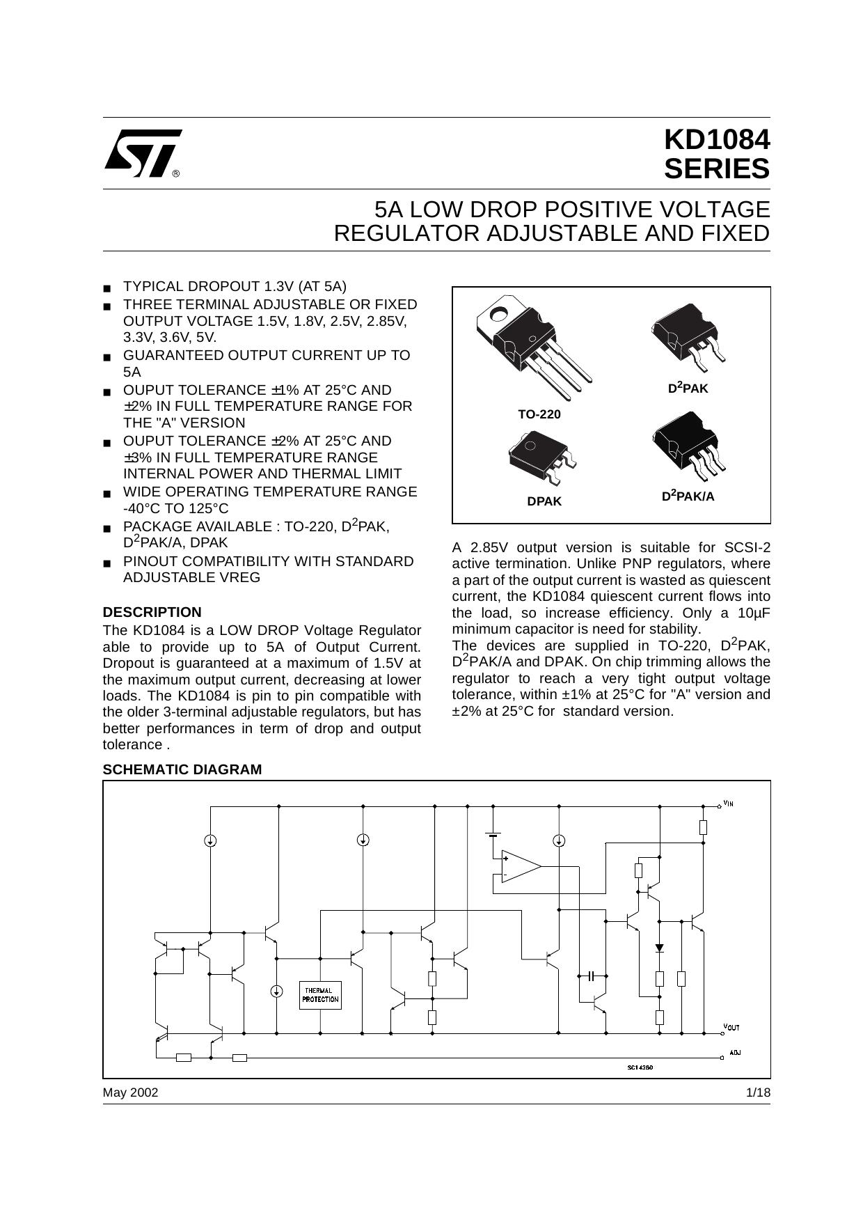 5A LOW DROP POSITIVE VOLTAGE REGULATOR ADJUSTABLE AND FIXED by STMicroelectronics