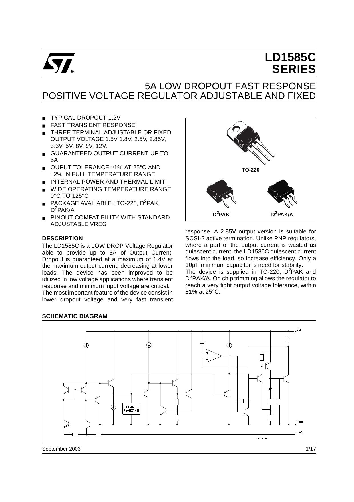 5A LOW DROPOUT FAST RESPONSE POSITIVE VOLTAGE REGULATOR ADJUSTABLE AND FIXED by STMicroelectronics